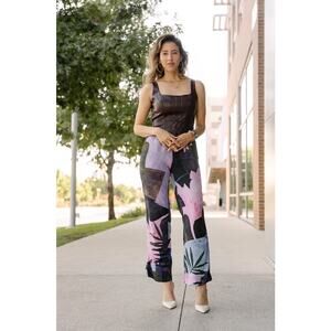 UNTITLED IN MOTION Purple Floral Intuition Tie Closure Trouser Pants size Small